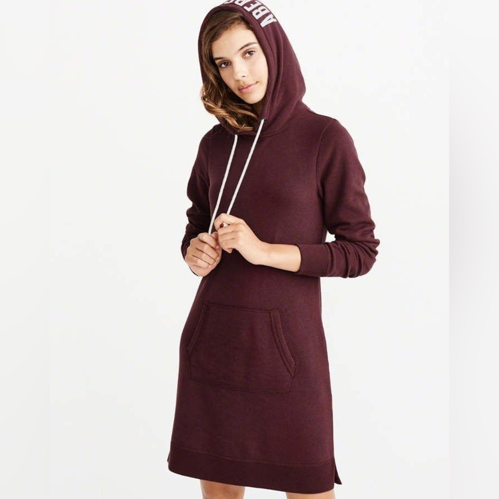 Abercrombie & Fitch Logo Burgundy Hoodie Comfy Sporty Lounge Dress Large Petite